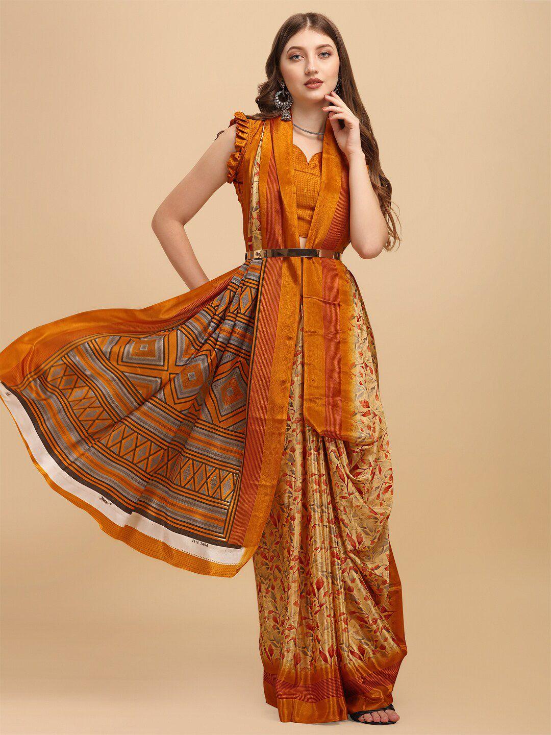 sangria mustard & brown floral saree