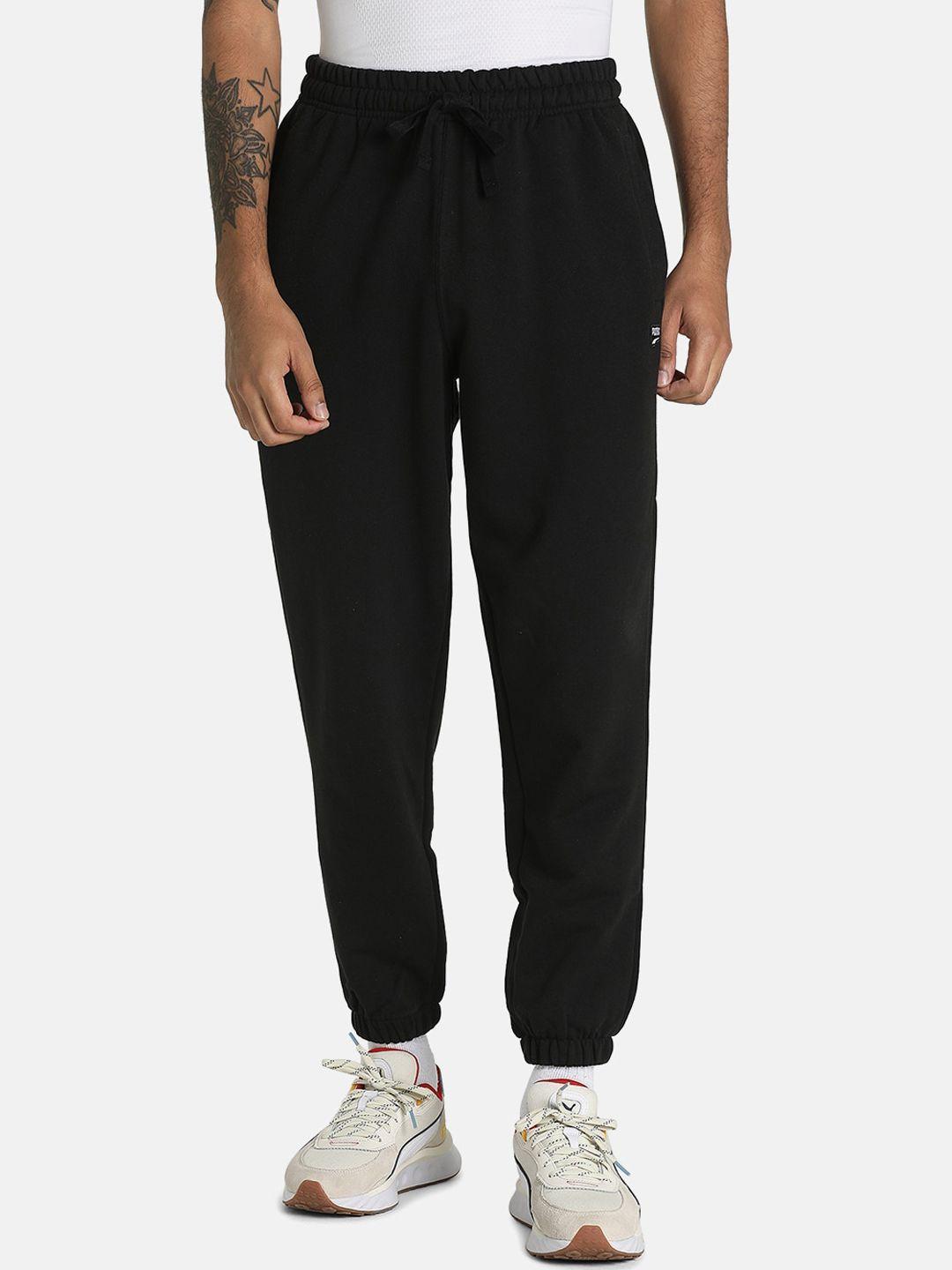 puma men black solid cotton track pants