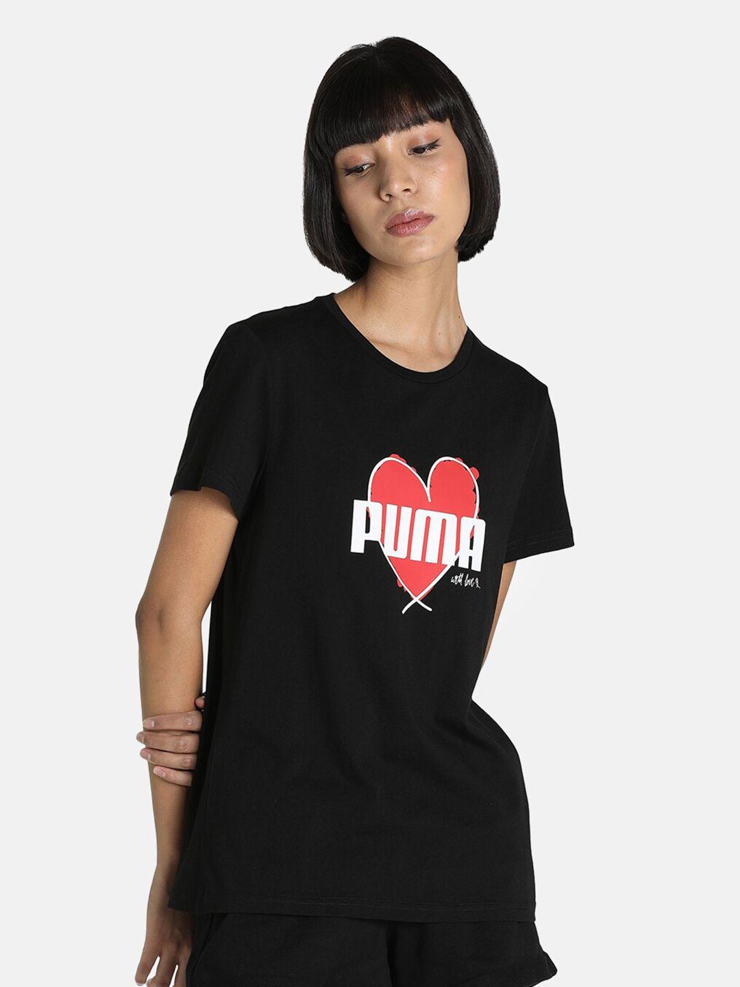 puma women black & red typography printed t-shirt