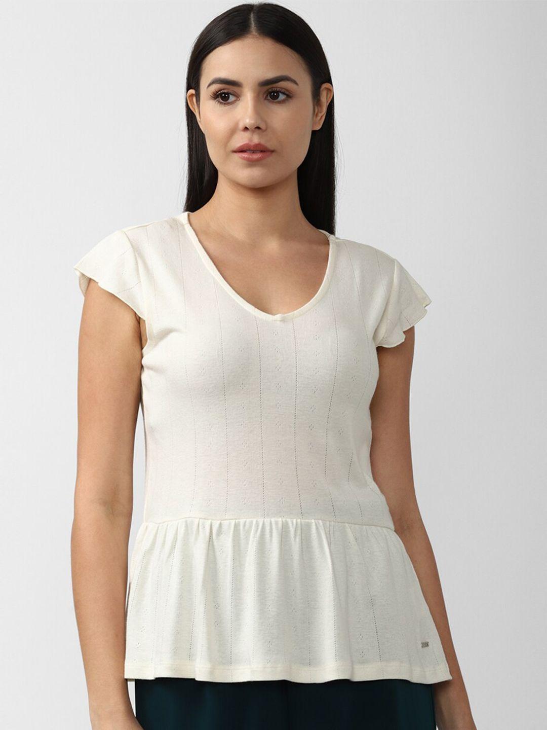 van heusen woman cream-coloured pure cotton peplum top