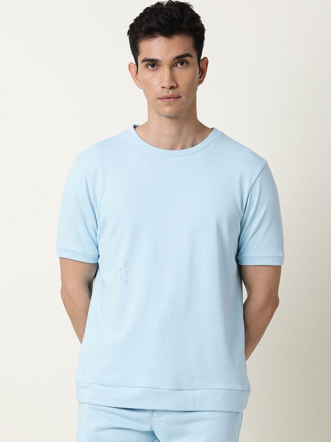 articale men blue raw edge slim fit t-shirt