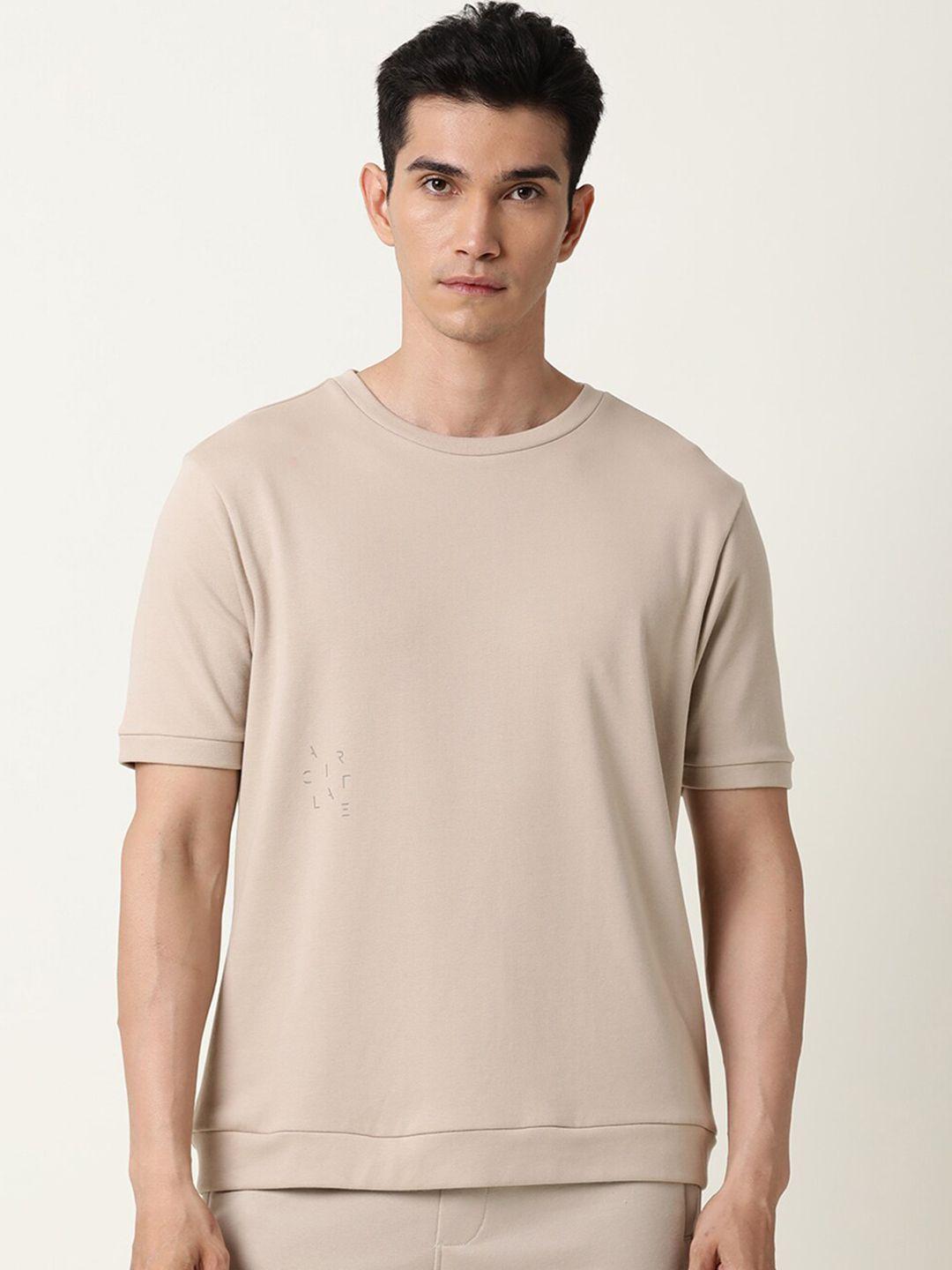 articale men beige raw edge slim fit t-shirt