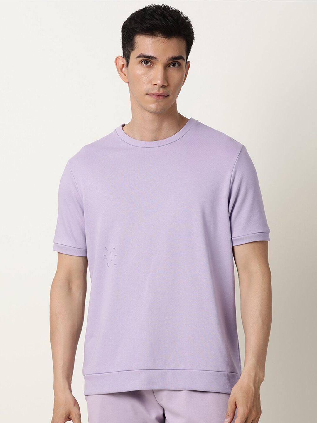 articale men purple raw edge slim fit t-shirt