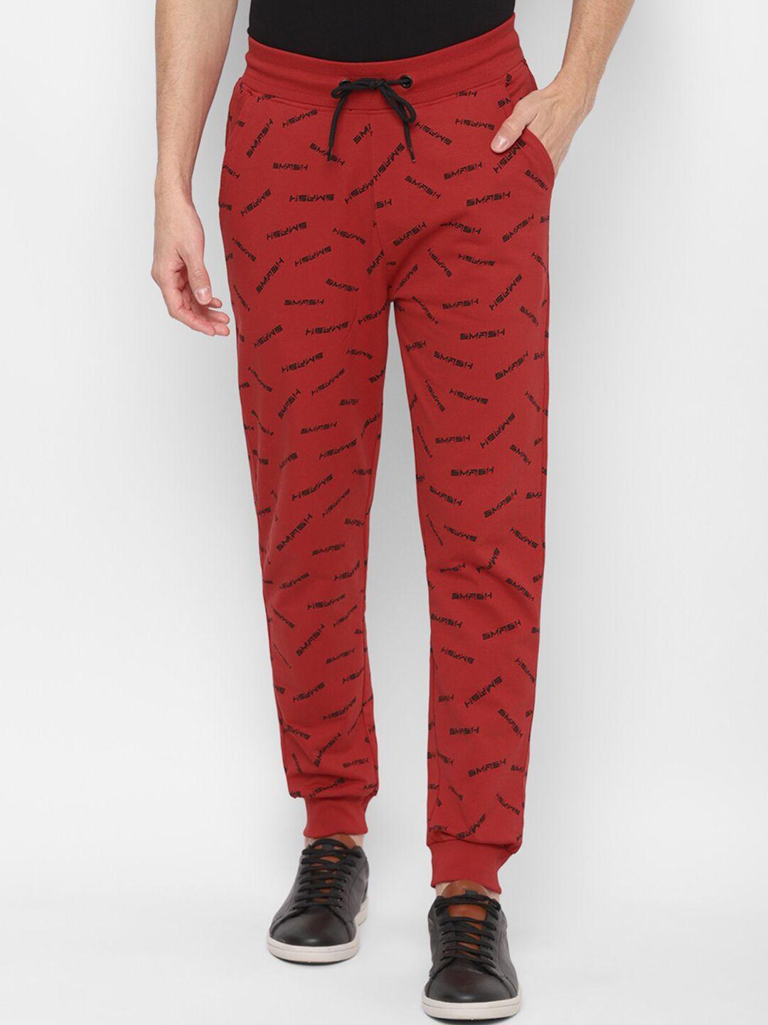 forever 21 men red printed joggers trousers