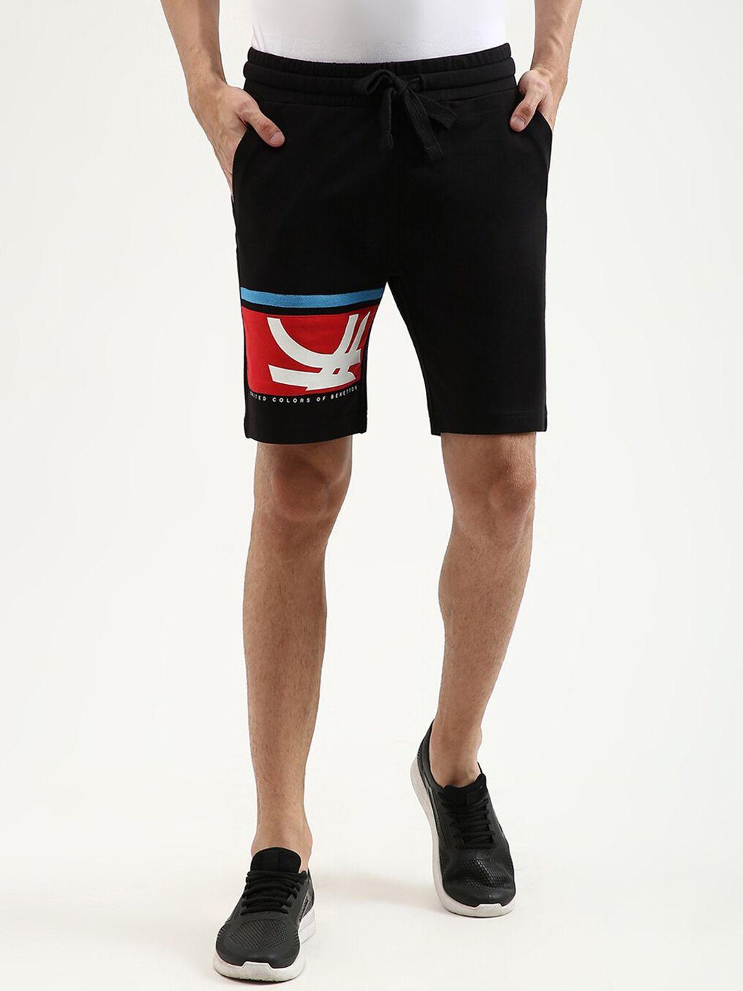 united colors of benetton men black printed cotton shorts