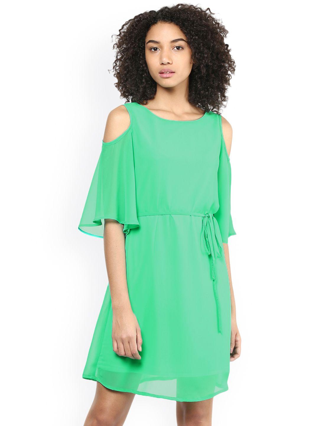 harpa women green cold shoulder fit & flare dress