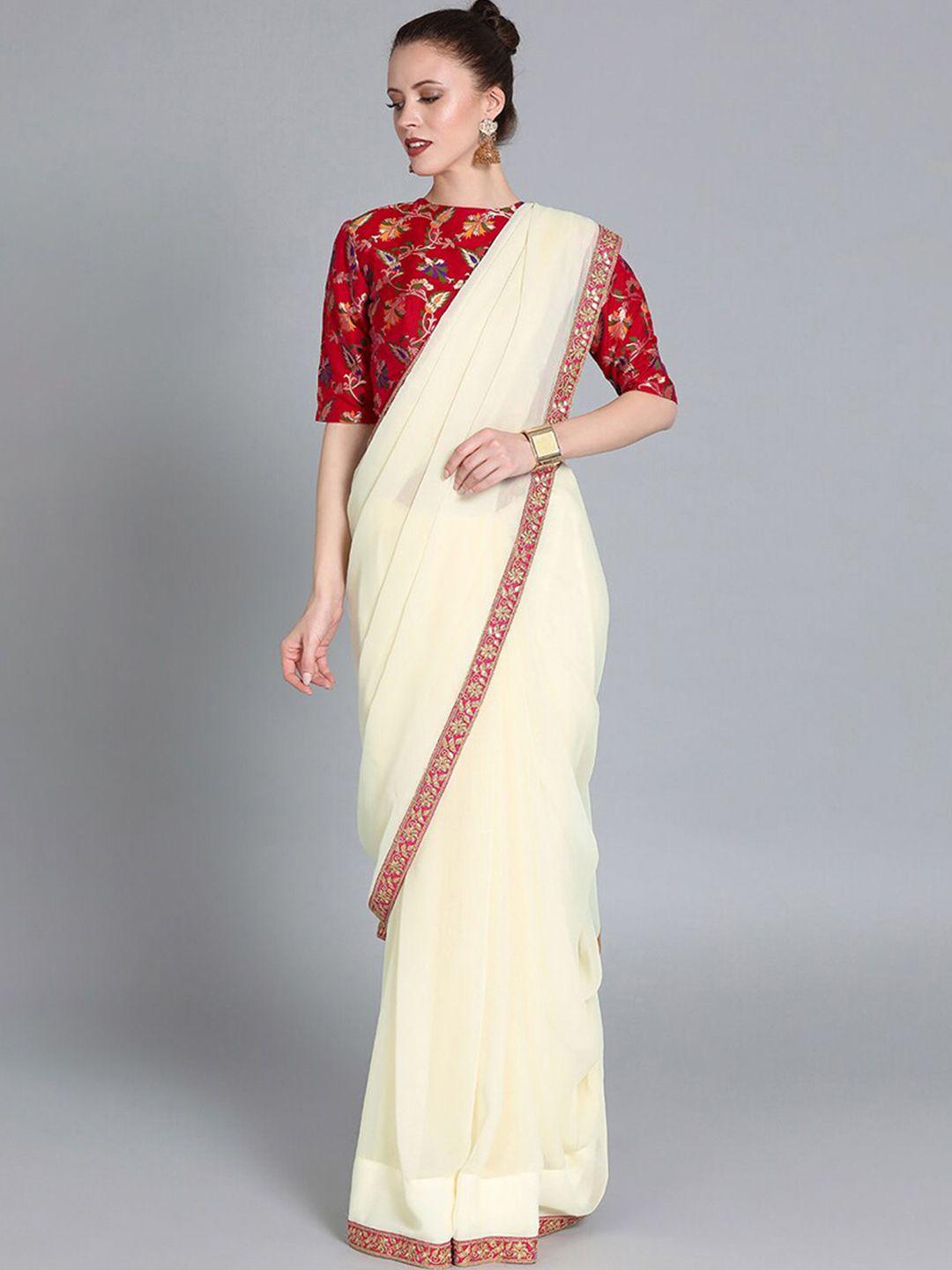 ethnovog red  off white saree