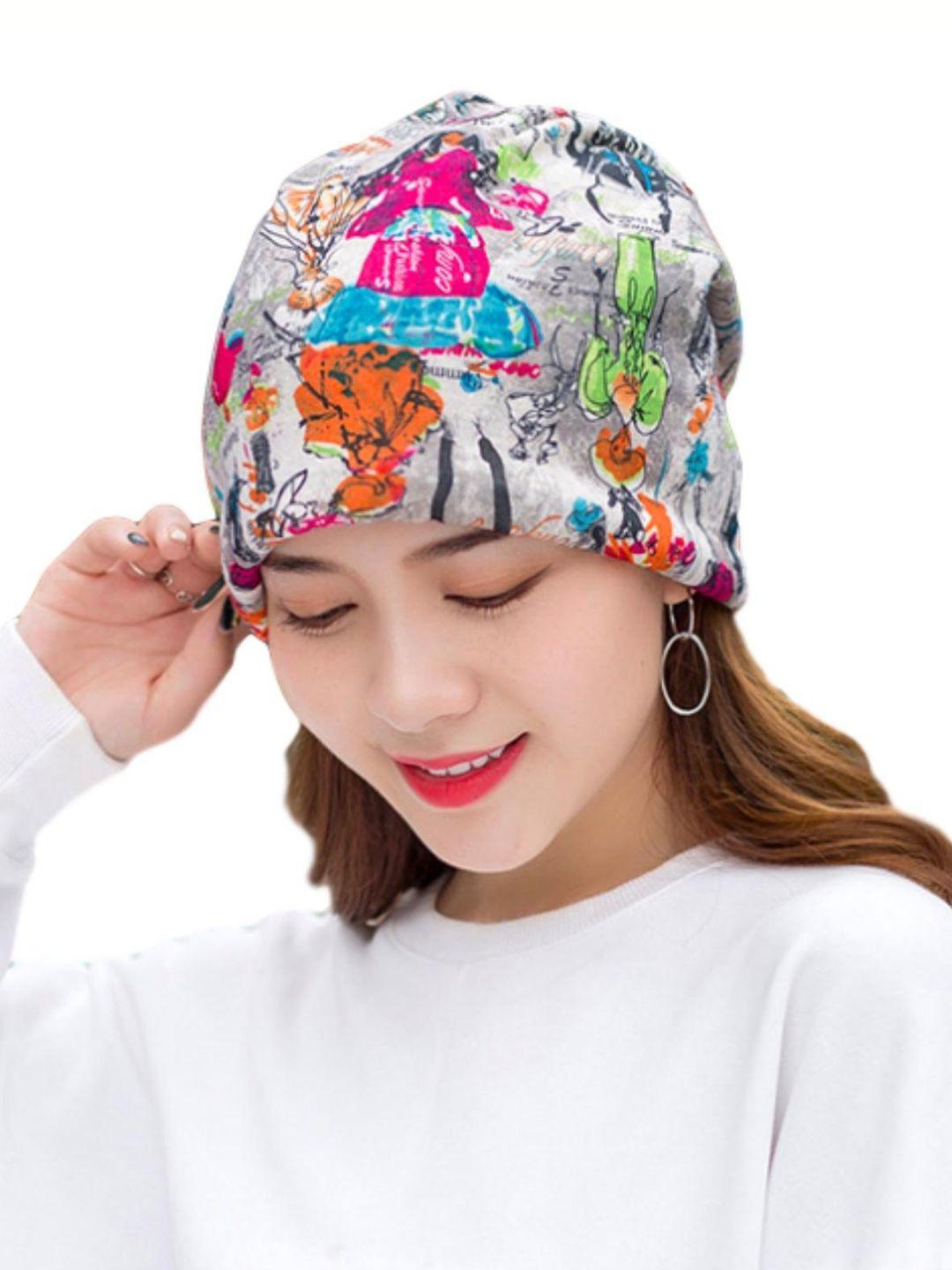 youstylo unisex multicoloured & green printed beanie