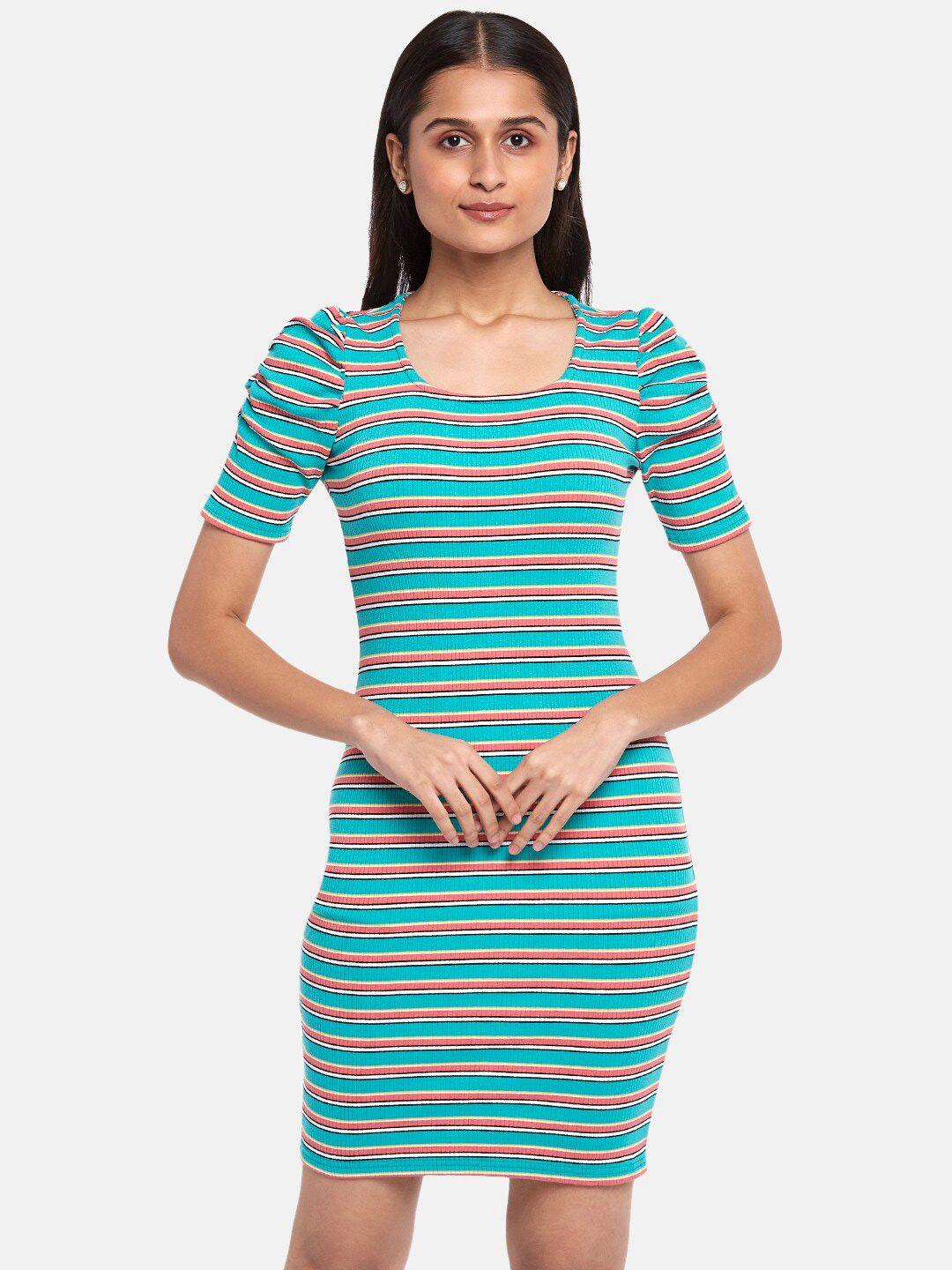 people blue & pink striped sheath dress