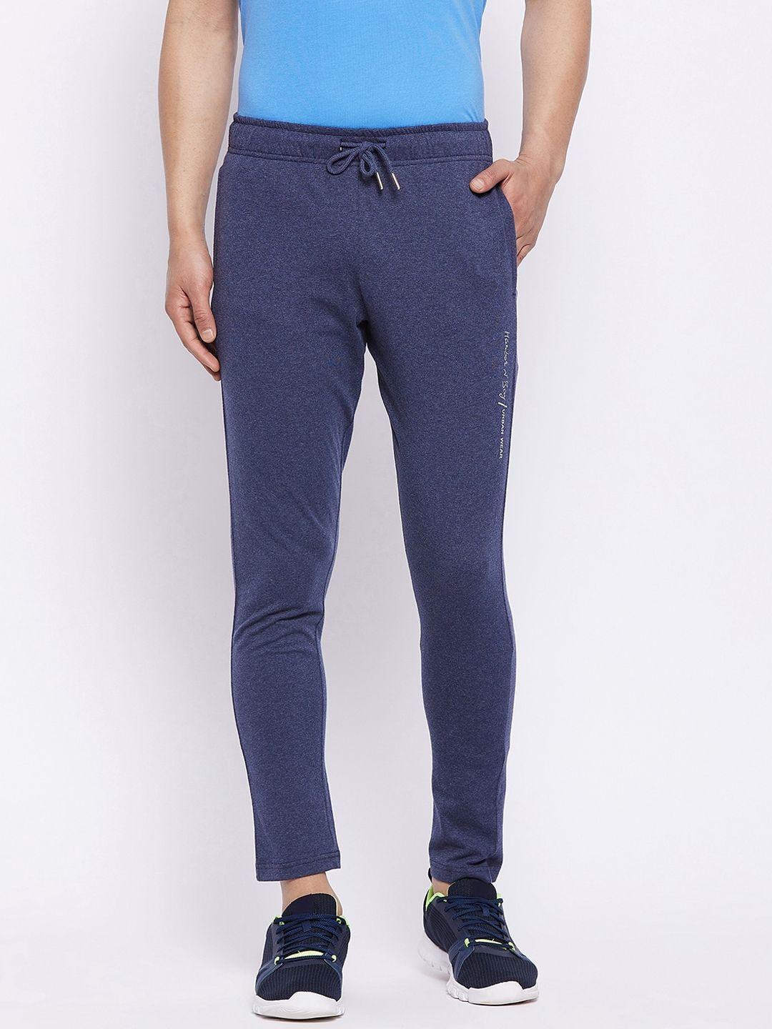 harbornbay men navy blue  solid cotton track pants