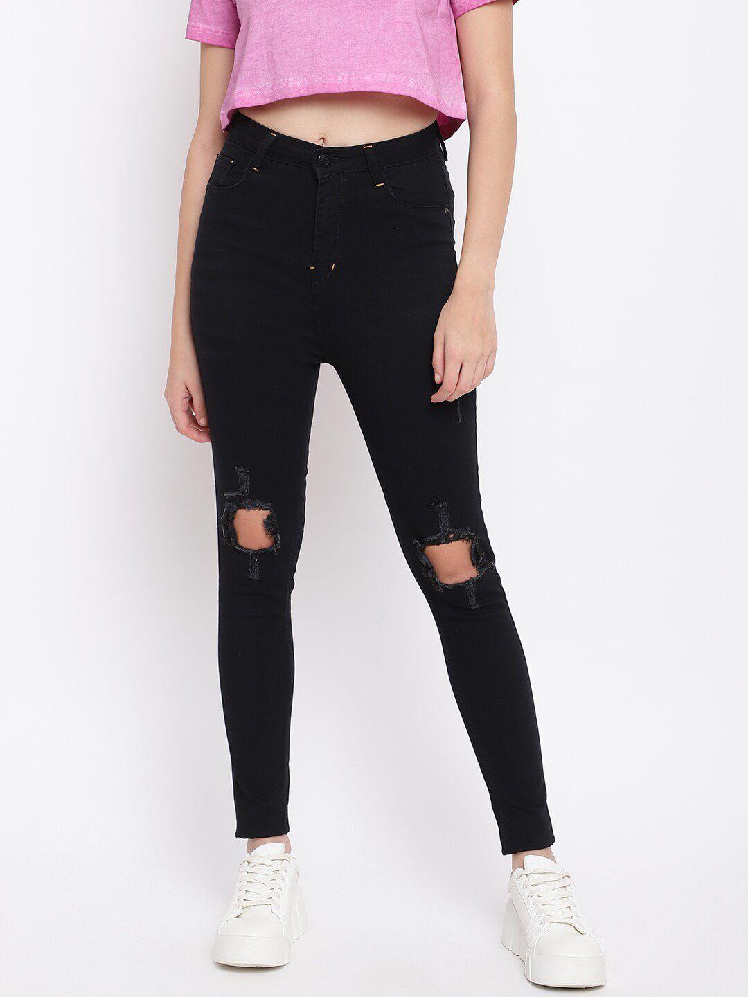 belliskey women black skinny fit high-rise mildly distressed jeans