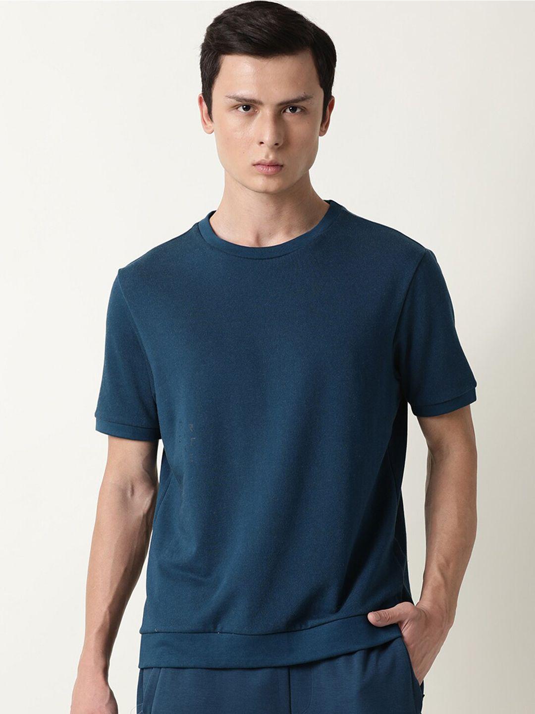 articale men teal raw edge slim fit t-shirt