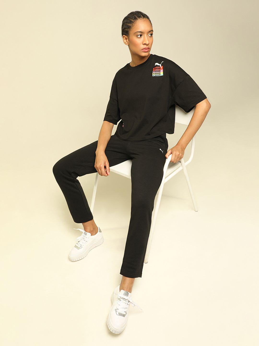 puma women black solid cotton track pants