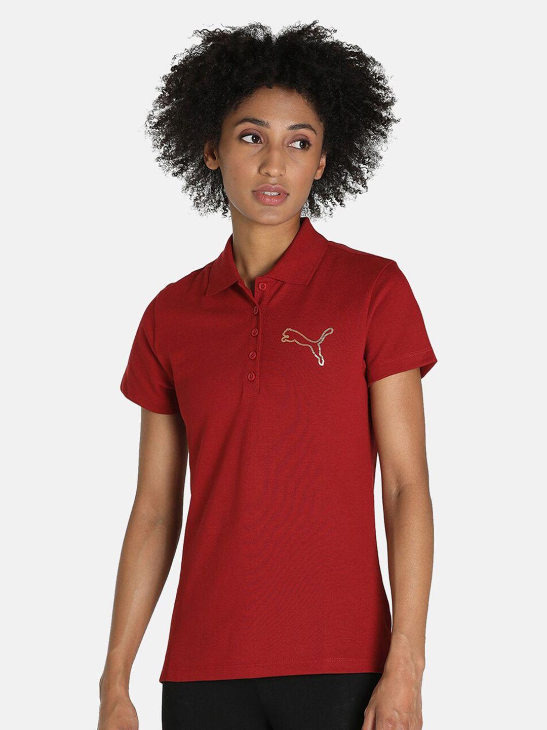 puma women red solid polo tshirts