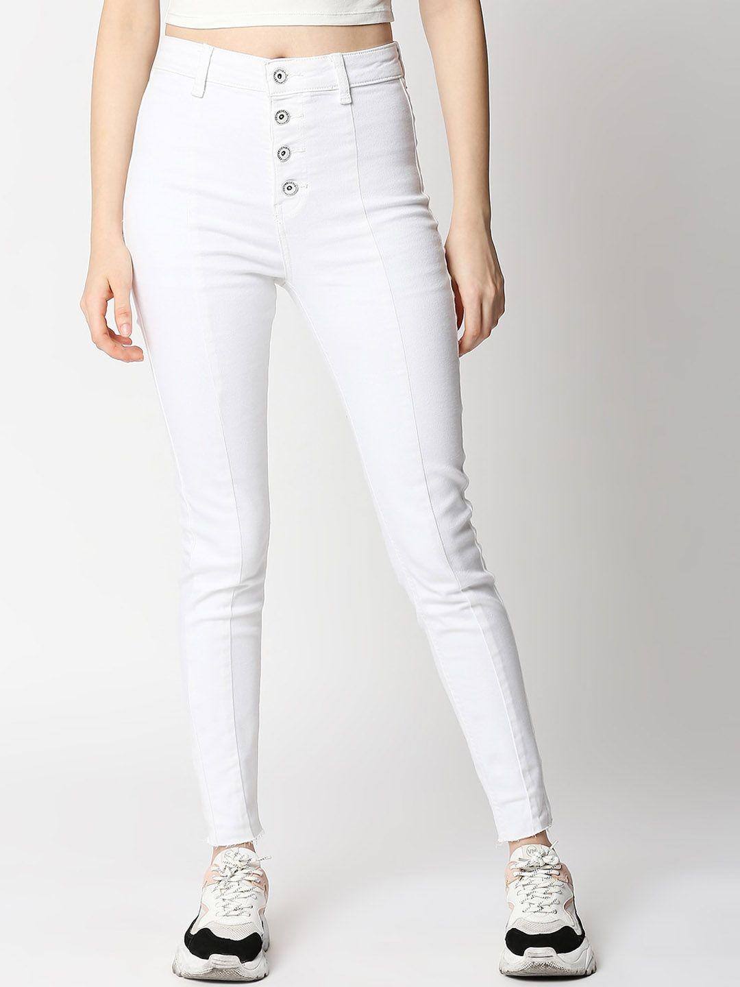 lovegen women white tube skinny fit high-rise stretchable jeans