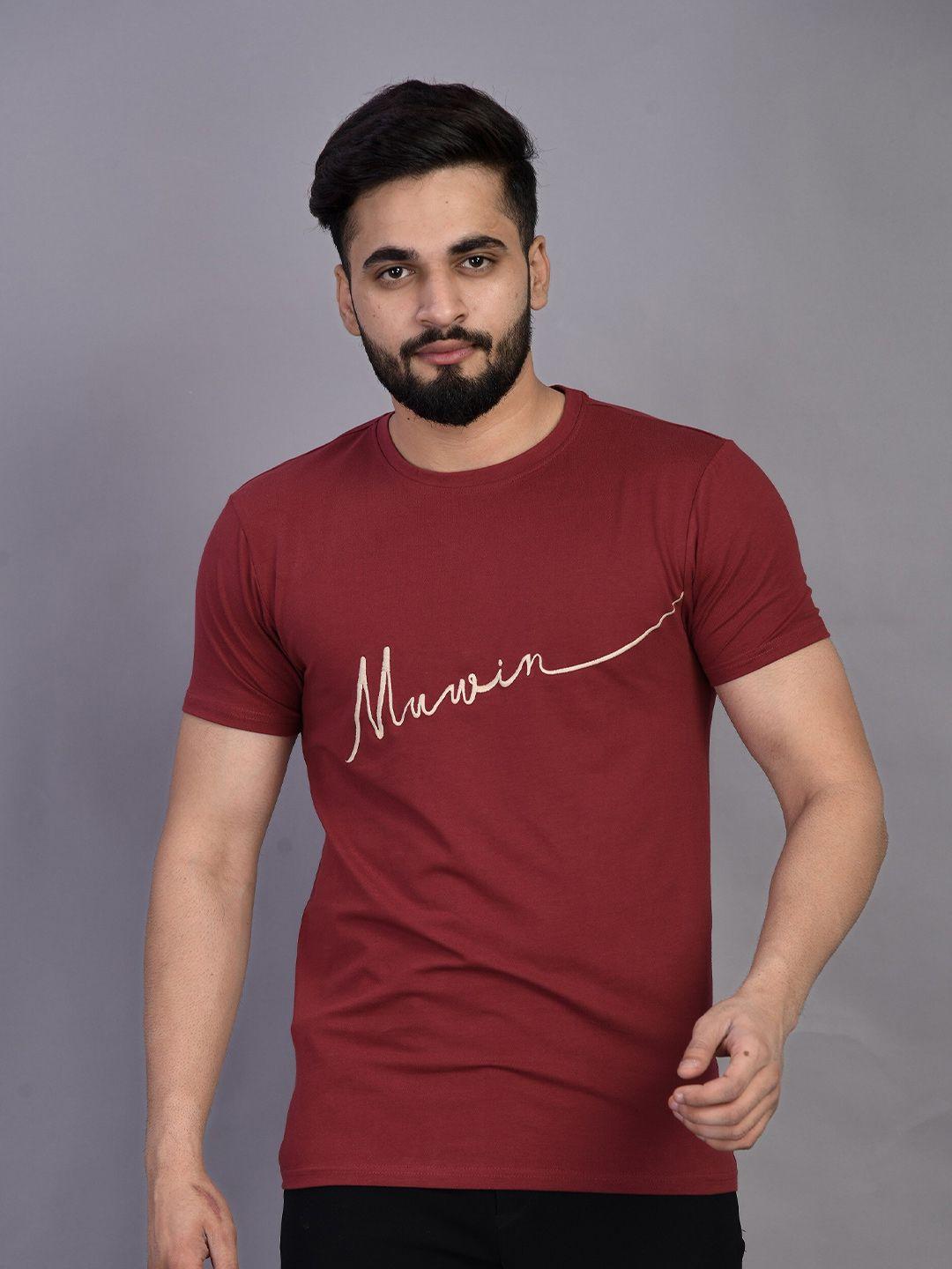 muwin men burgundy colourblocked organic cotton t-shirt