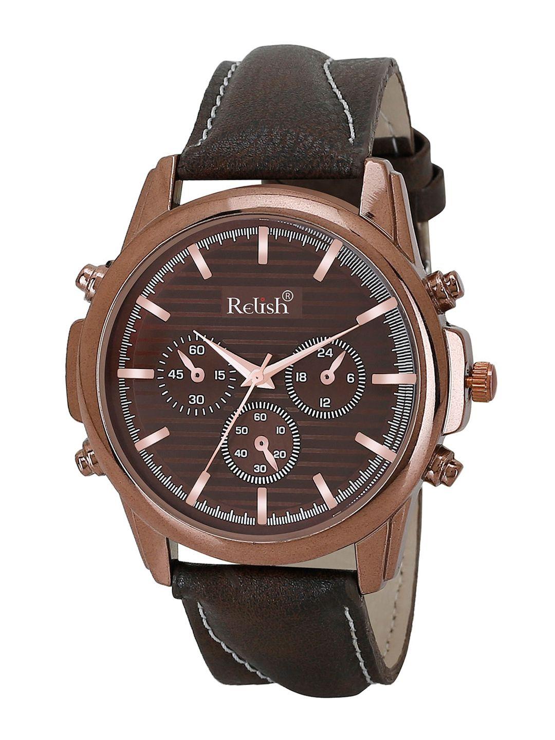 relish men brown dial & brown wrap around straps analogue and digital watch re-nc407