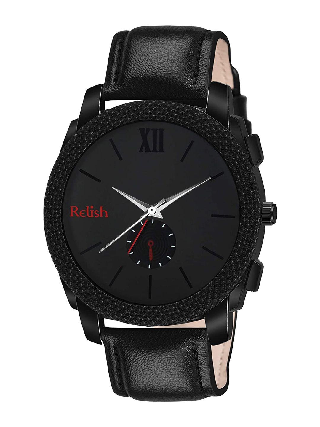 relish men black dial & black straps analogue watch re-bb1111