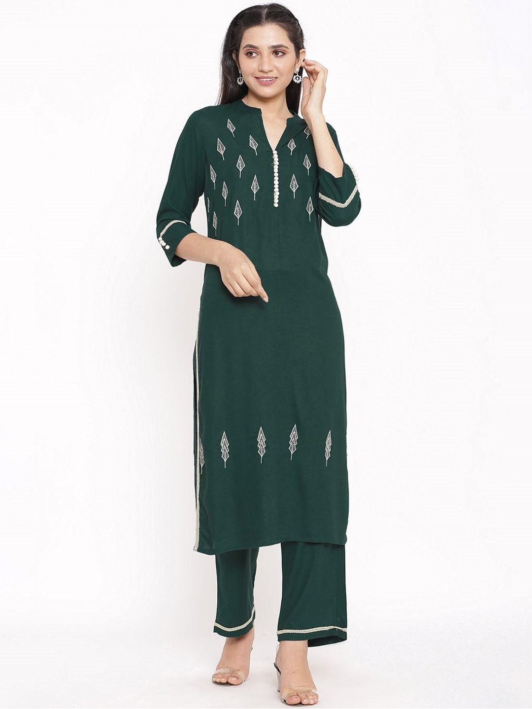 saart bunaai women green layered kurti with trousers & with dupatta