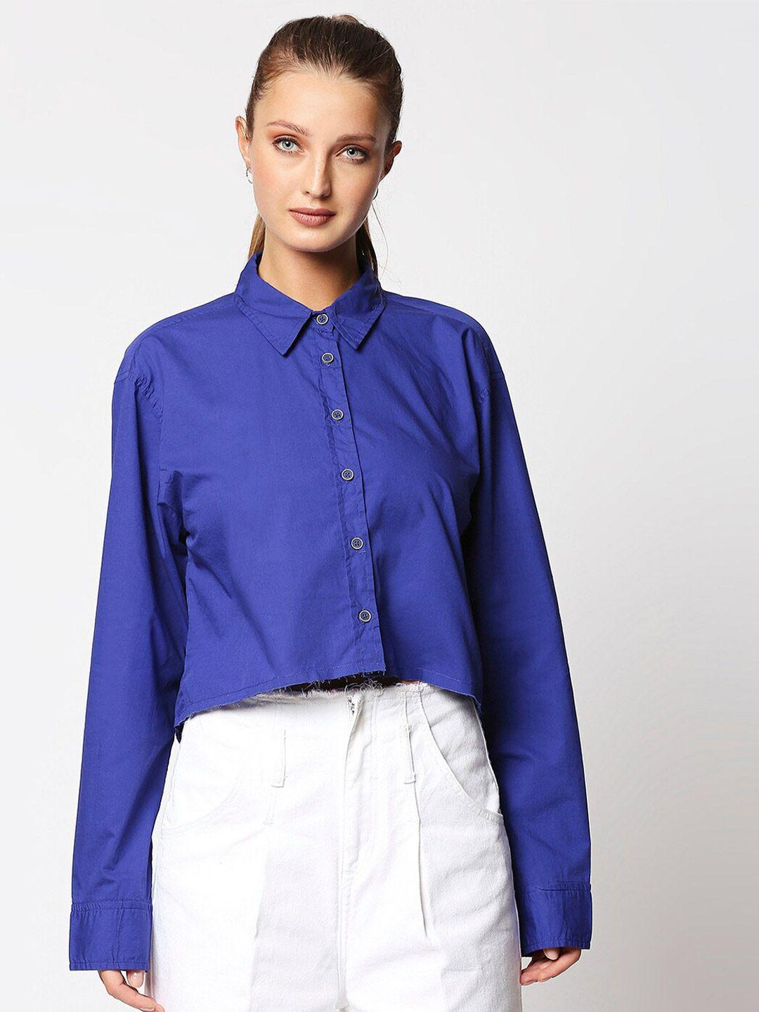 remanika women blue comfort colourblocked casual shirt