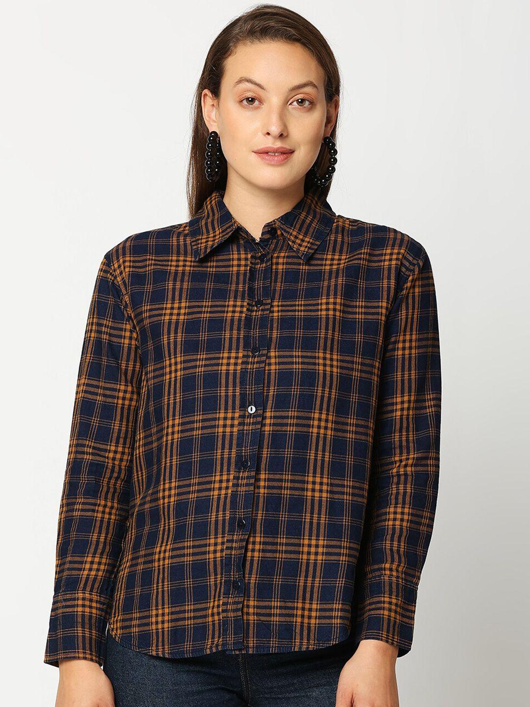 remanika women blue comfort tartan checks checked casual shirt