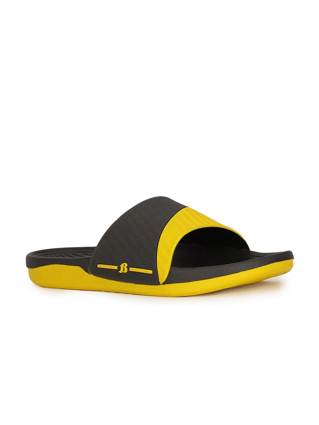 bata men yellow & black sliders