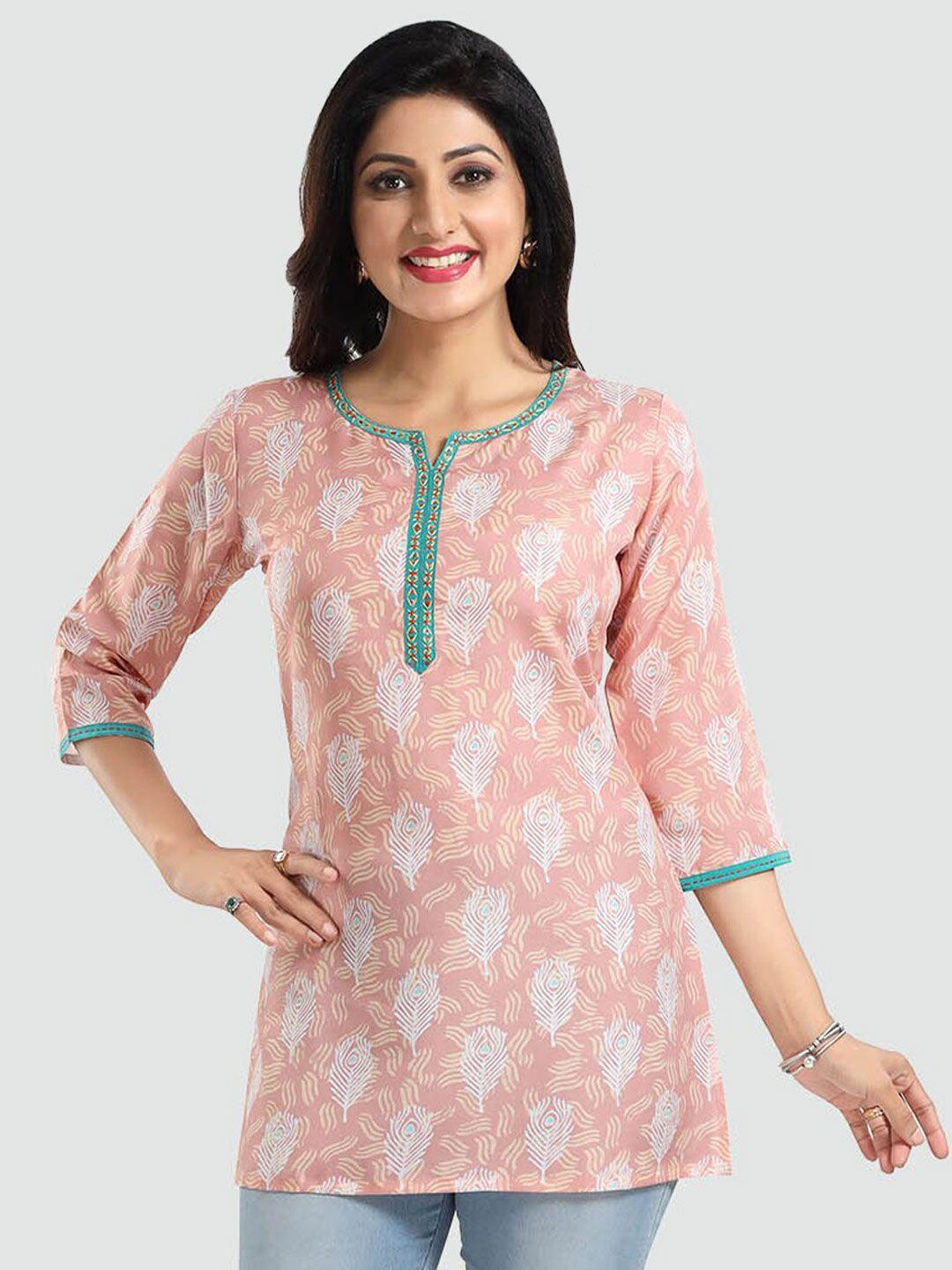 saree swarg peach-coloured floral printed kurti