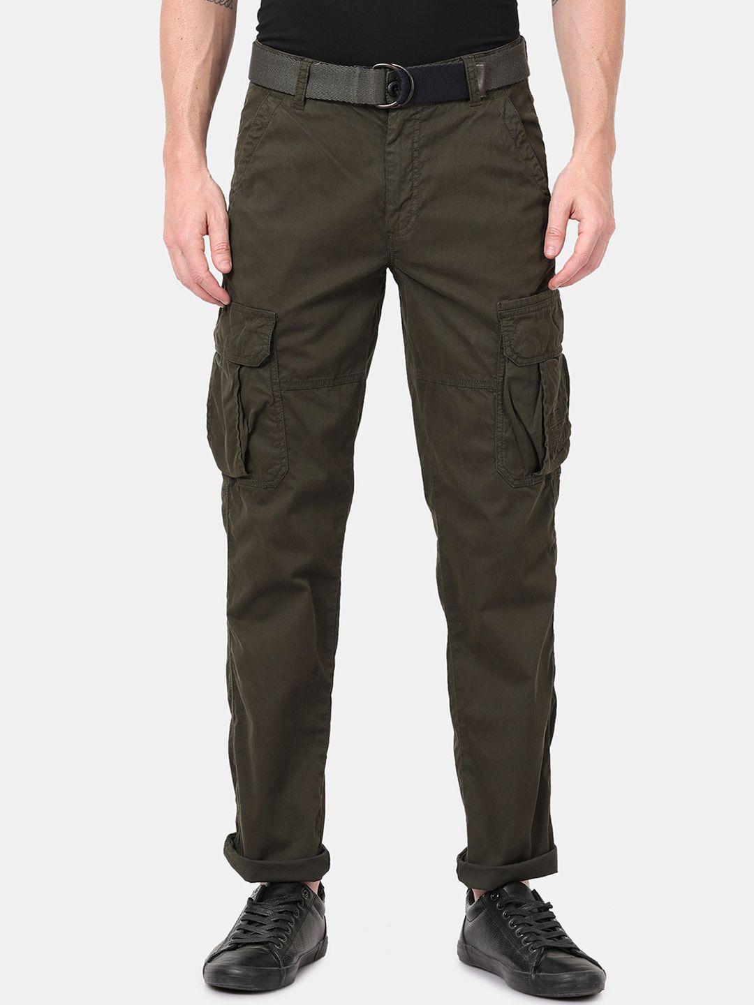 t-base men green easy wash cargos trousers