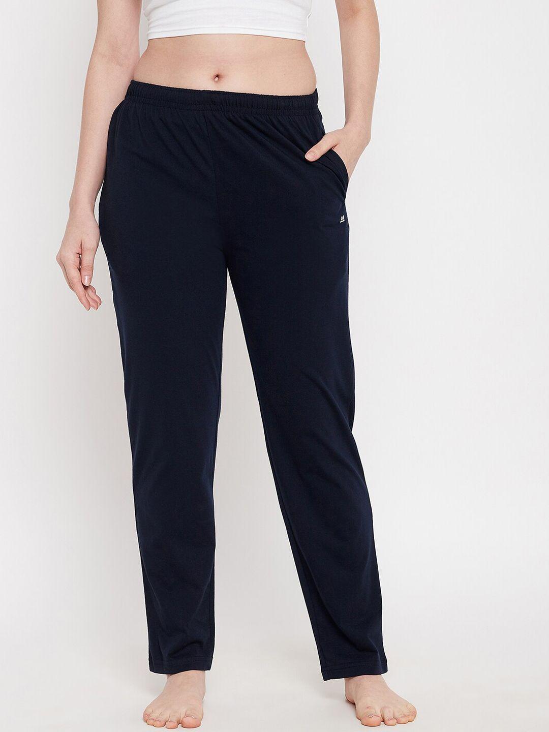 okane women navy blue solid lounge pants