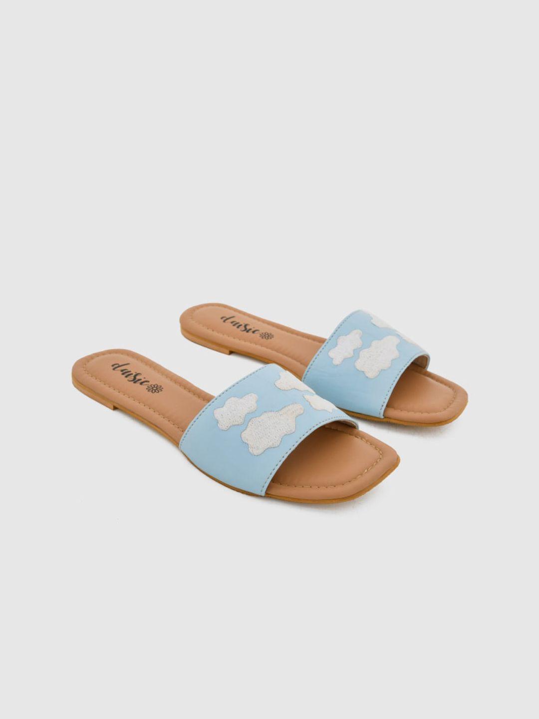 daisie women blue open toe flats with bows