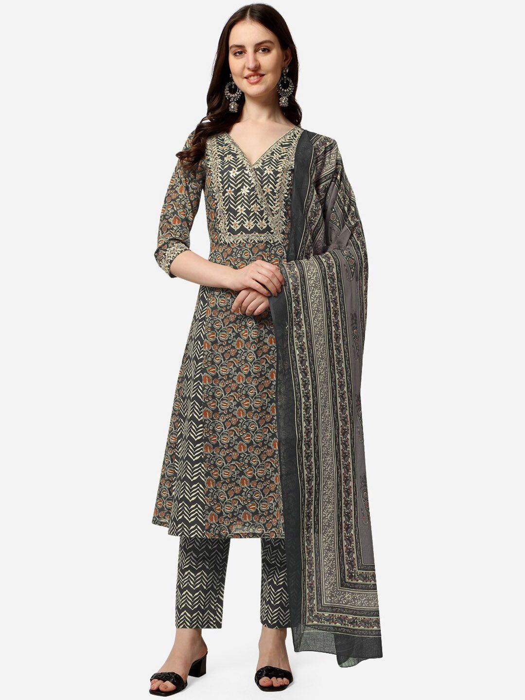 mirchi fashion women black ethnic motifs printed gotta patti kurti with trousers & with dupatta