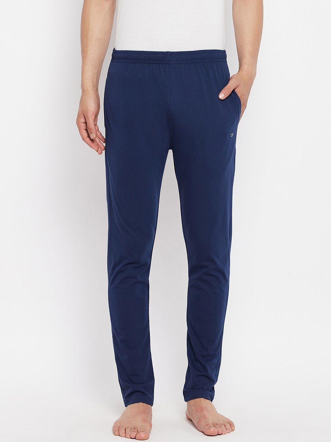 okane men navy blue solid lounge pants