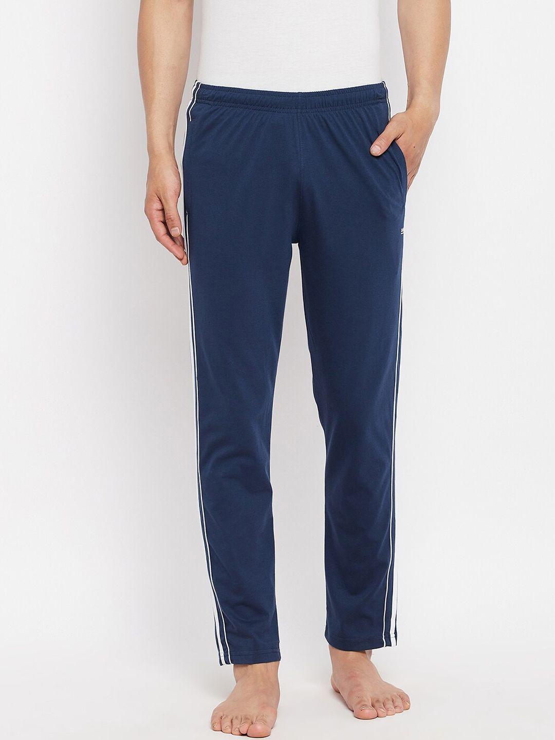 okane men navy blue solid lounge pants