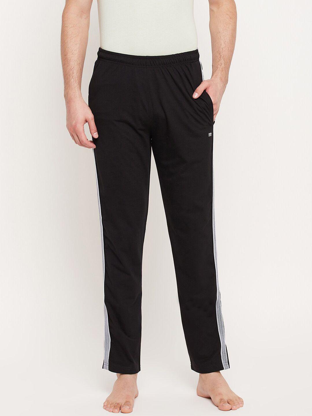 okane men black solid pure cotton lounge pants