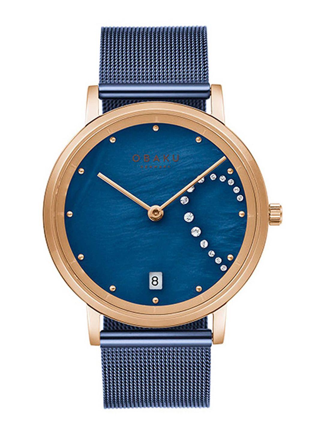 obaku women blue brass printed dial & blue stainless steel bracelet style straps analogue watch v248lhvlml