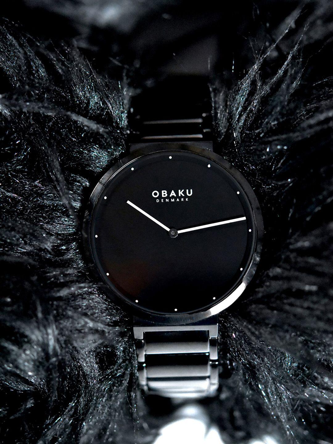 obaku women black brass embellished dial & black stainless steel bracelet style straps analogue watch