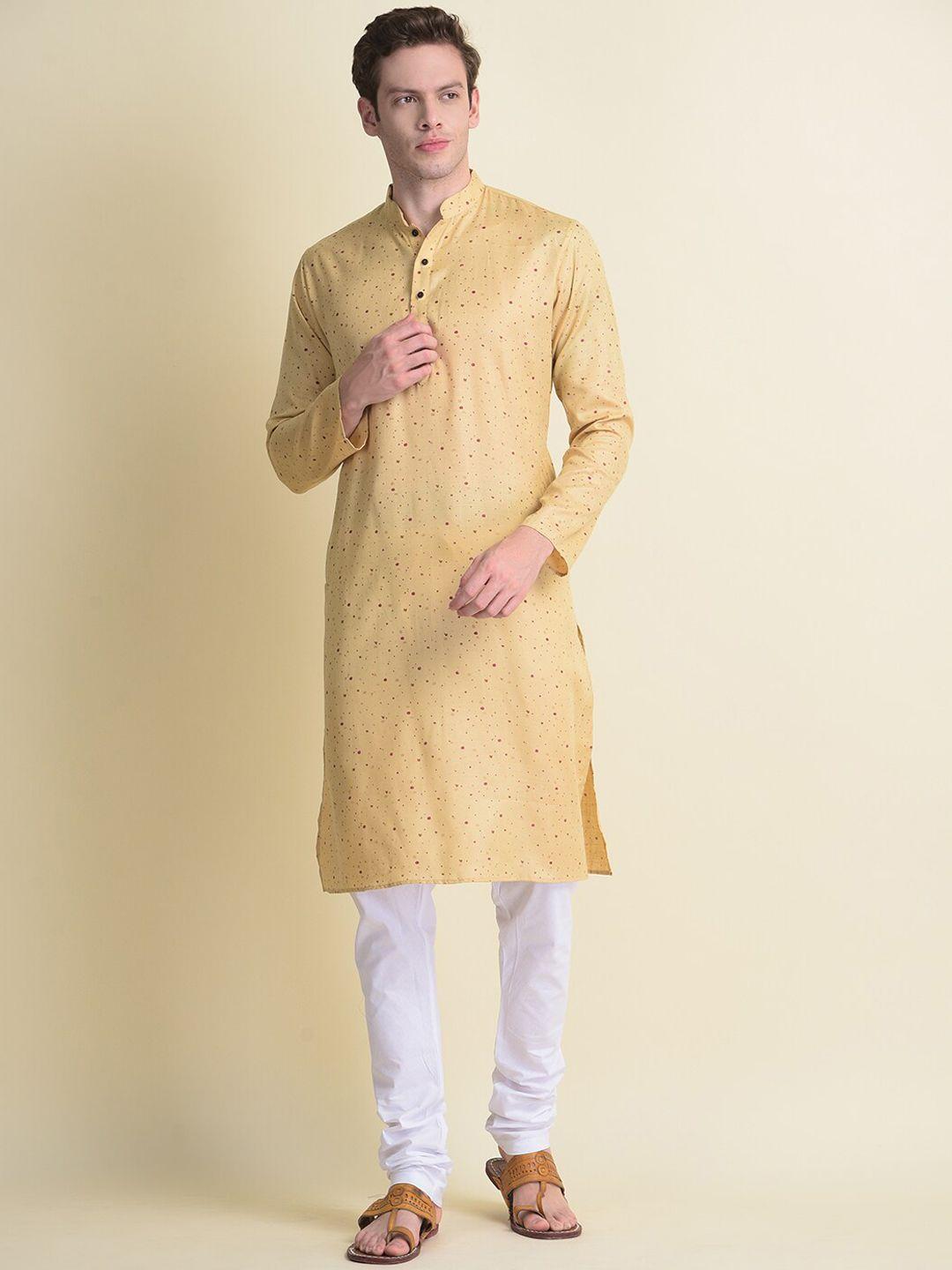 namaskar men beige ethnic motifs thread work kurta