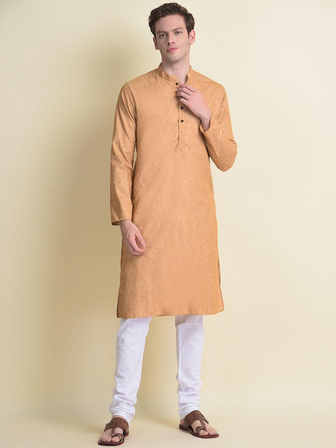 namaskar men orange flared sleeves thread work kurta