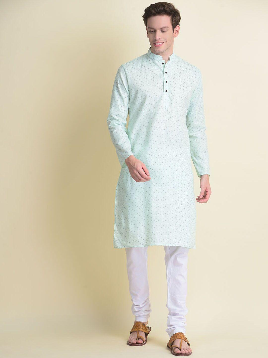 namaskar men green cotton printed pathani kurta