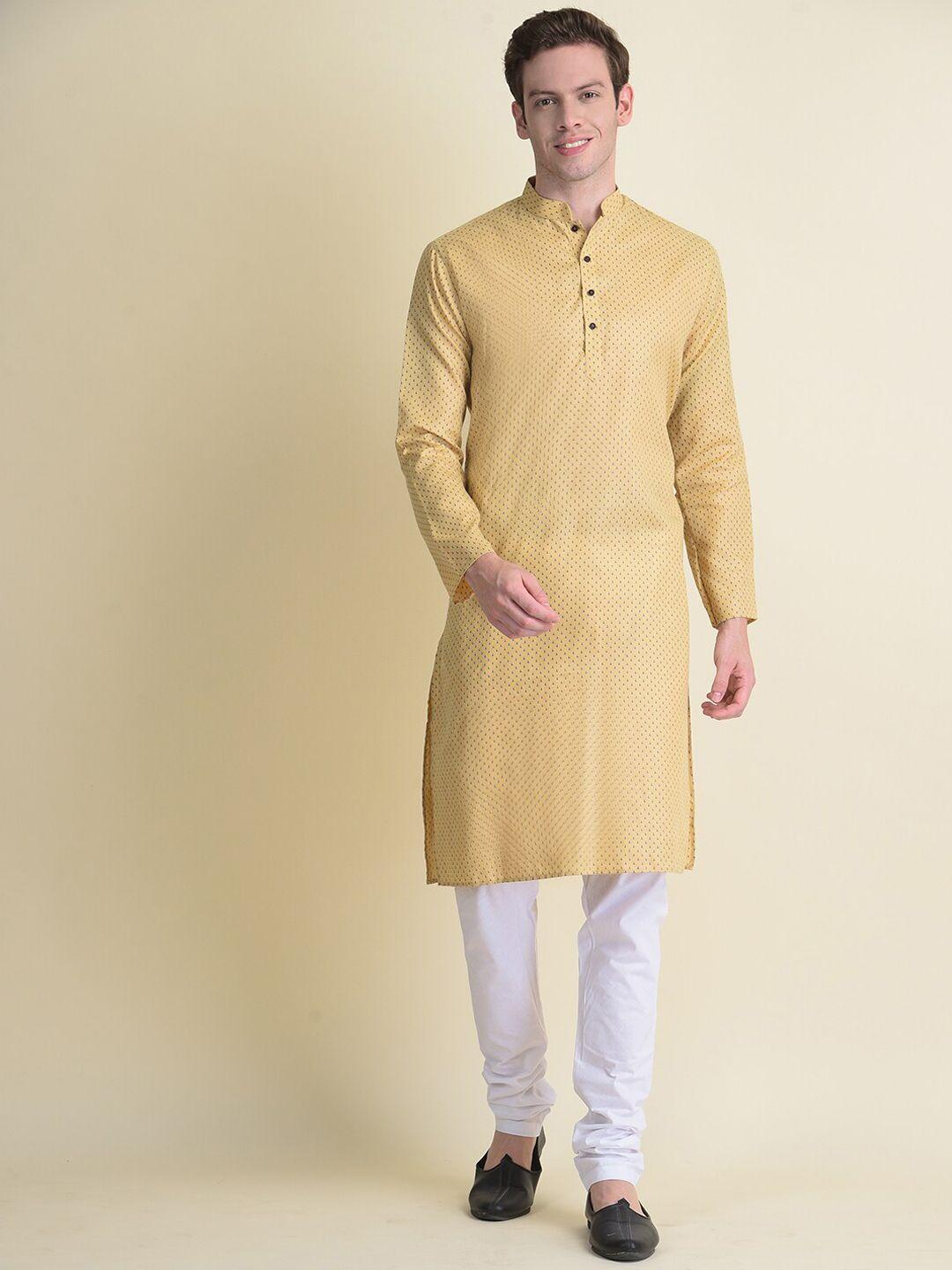 namaskar men beige printed pure cotton kurta