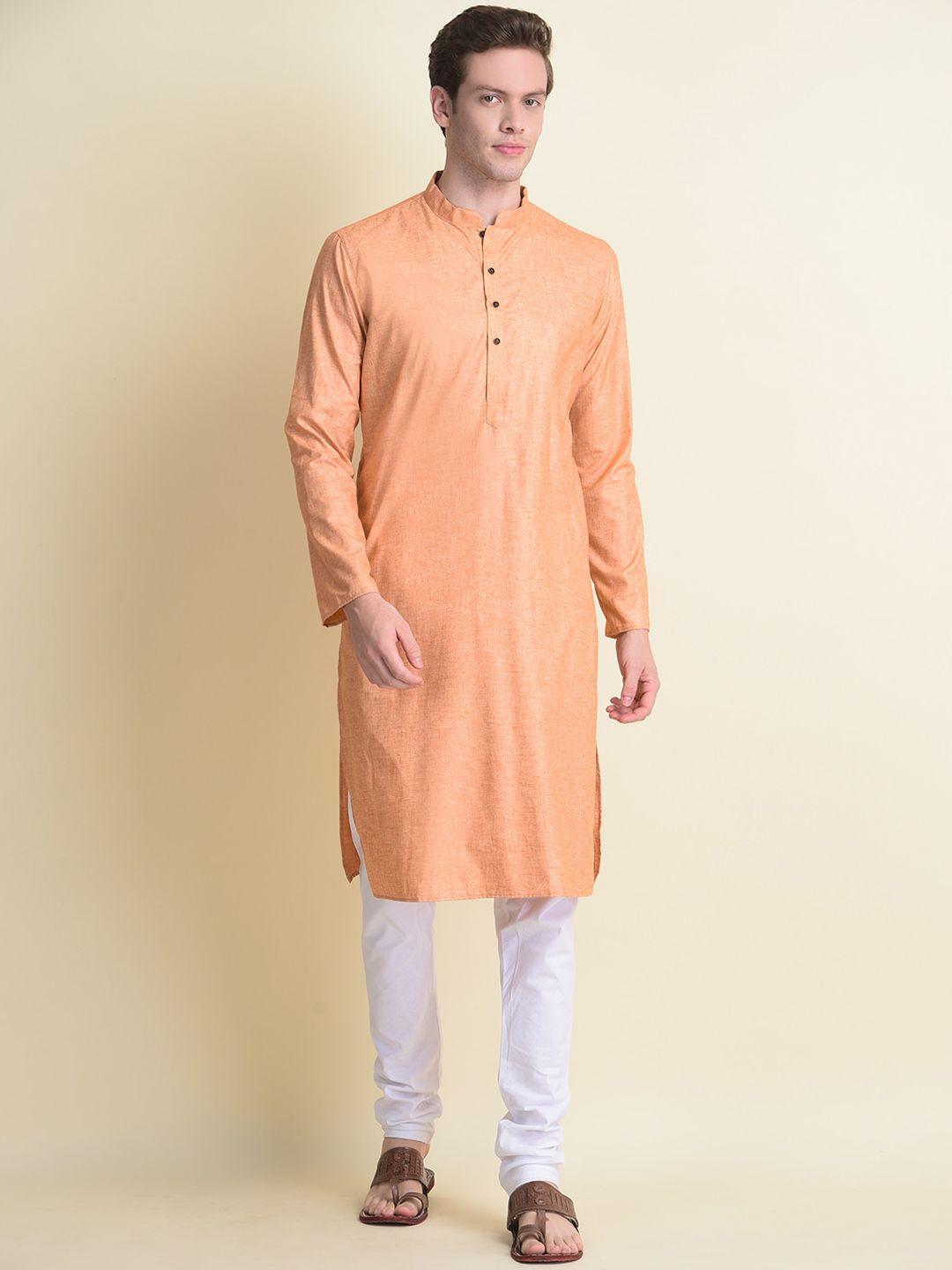 namaskar men orange thread work pathani kurta