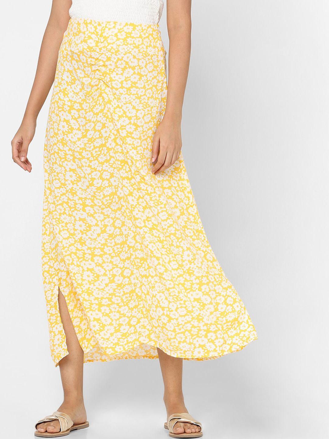 vero moda women yellow printed maxi skirt