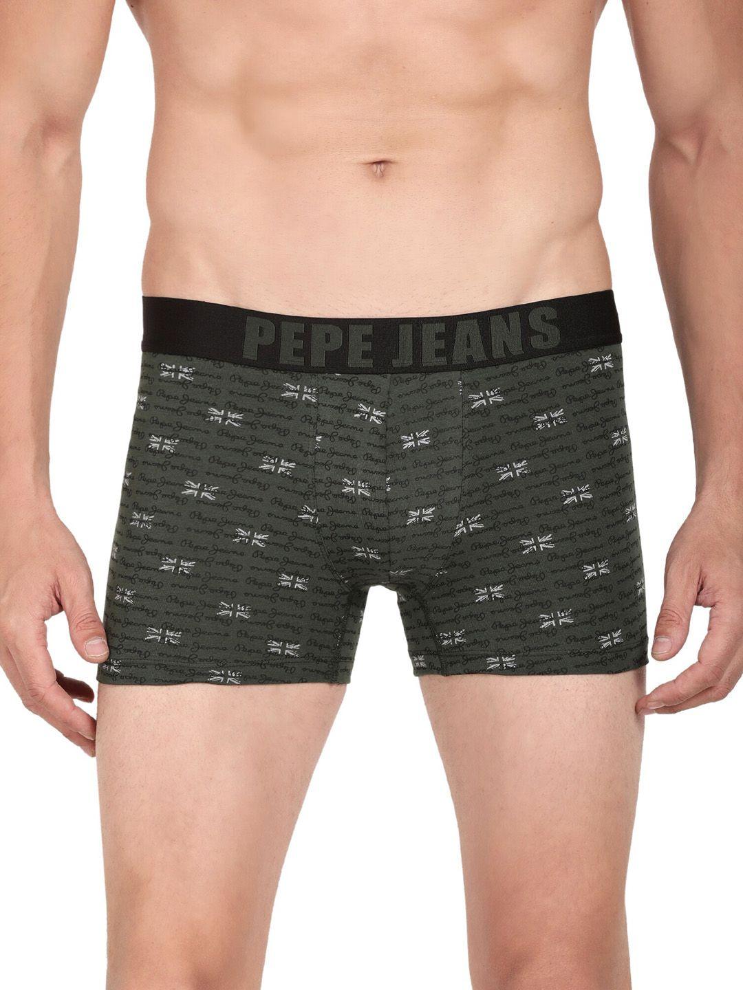 pepe jeans men green & white printed cotton trunk opt01-p-kombu green aop-xl