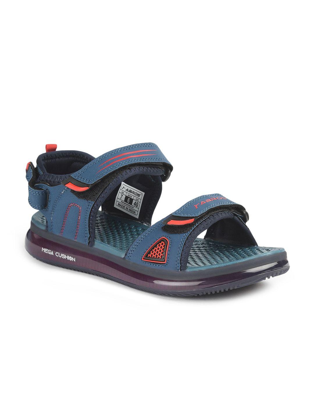 abros men teal blue & red solid sports sandals