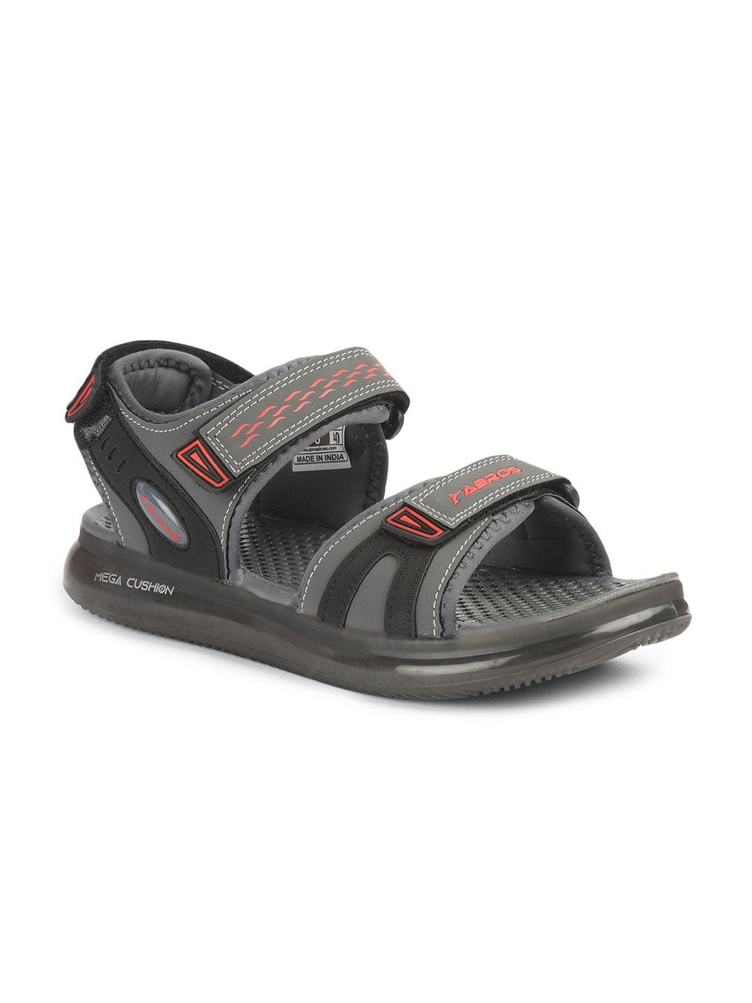 abros men grey & black solid sports sandals