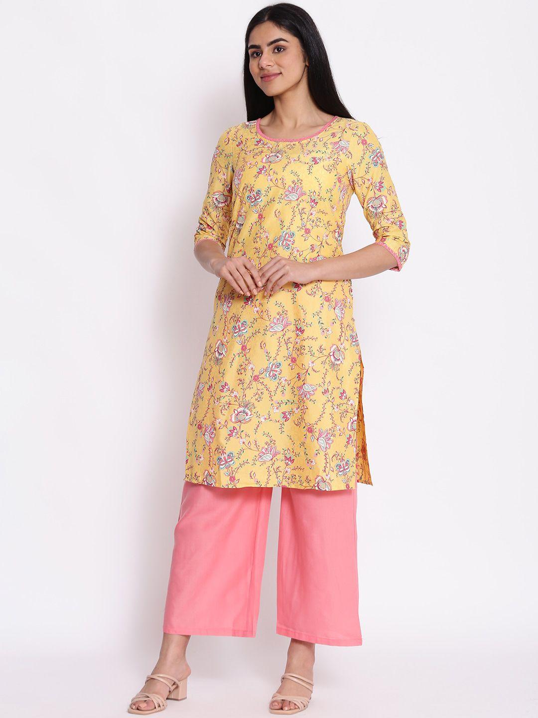 aurelia women yellow floral printed kurta with palazzos