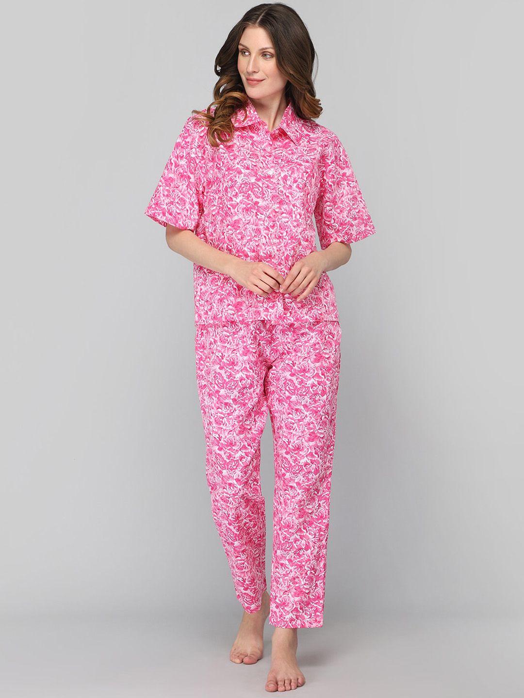 drape in vogue women pink printed night suit