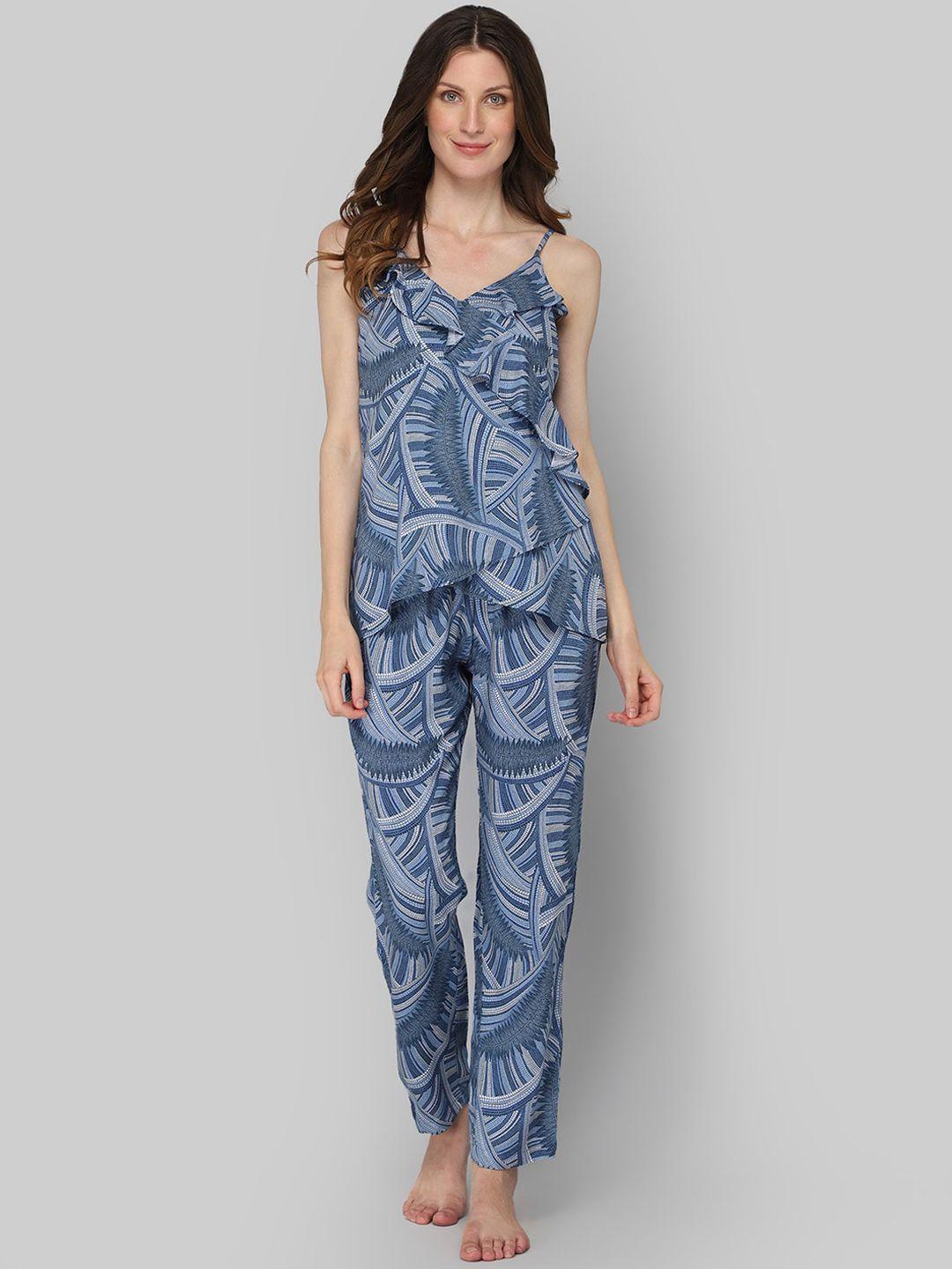 drape in vogue women blue printed night suit