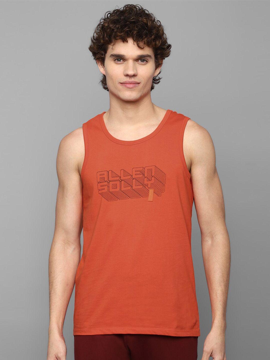 allen solly tribe men's orange typography printed tank t-shirt