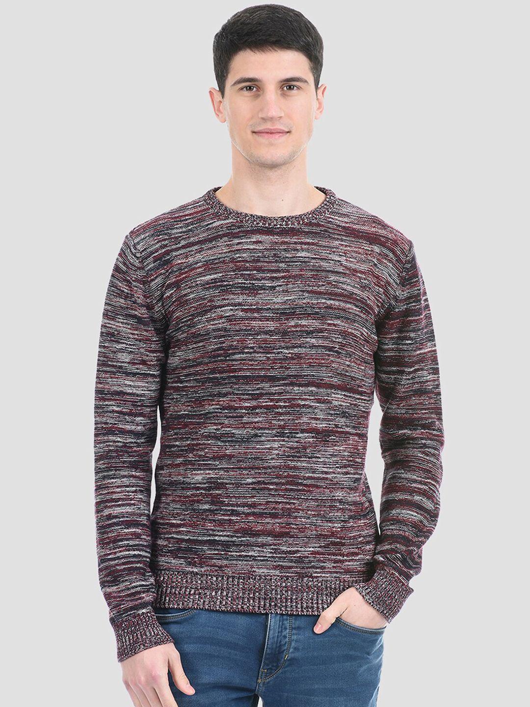 portobello men maroon & black self design pullover